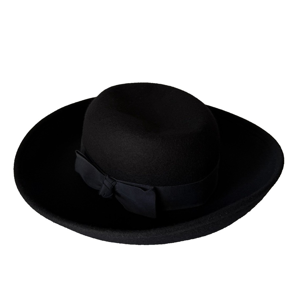 Betmar Street Smart Wool Derby Hat Black Wide Brim With Side Bow Made in USA